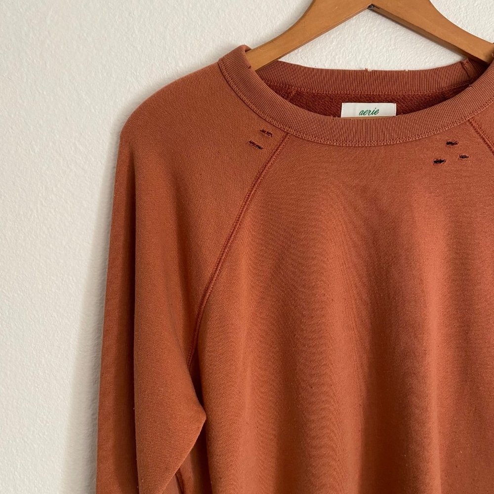 AERIE Sunday Soft Distressed Crew Sweatshirt NWOT